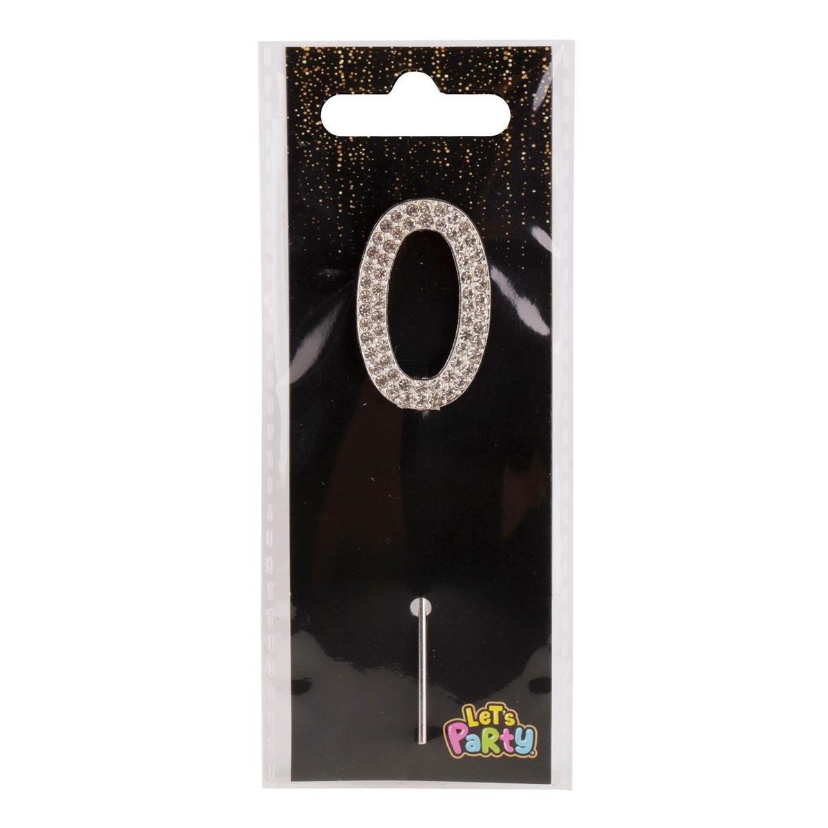 Let's Party #0 Rhinestone Numeral Cake Topper 4cmH, silver