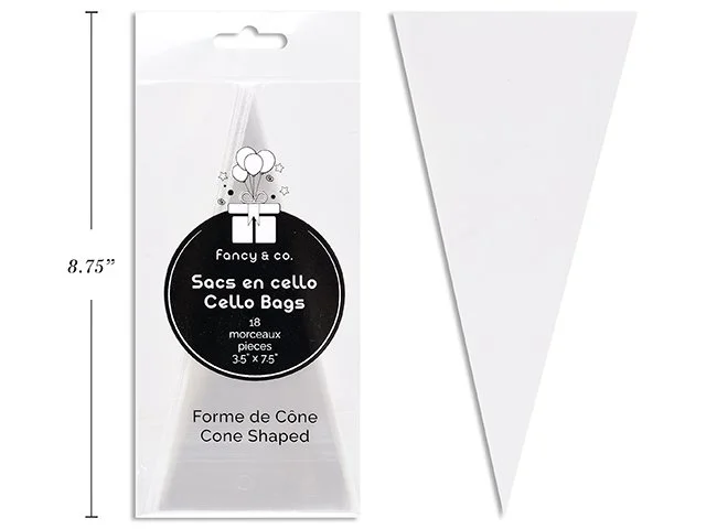 30 Micron Clear Cello Treat Bags Cone Shape 18 pcs Each 3.5''x7.5''