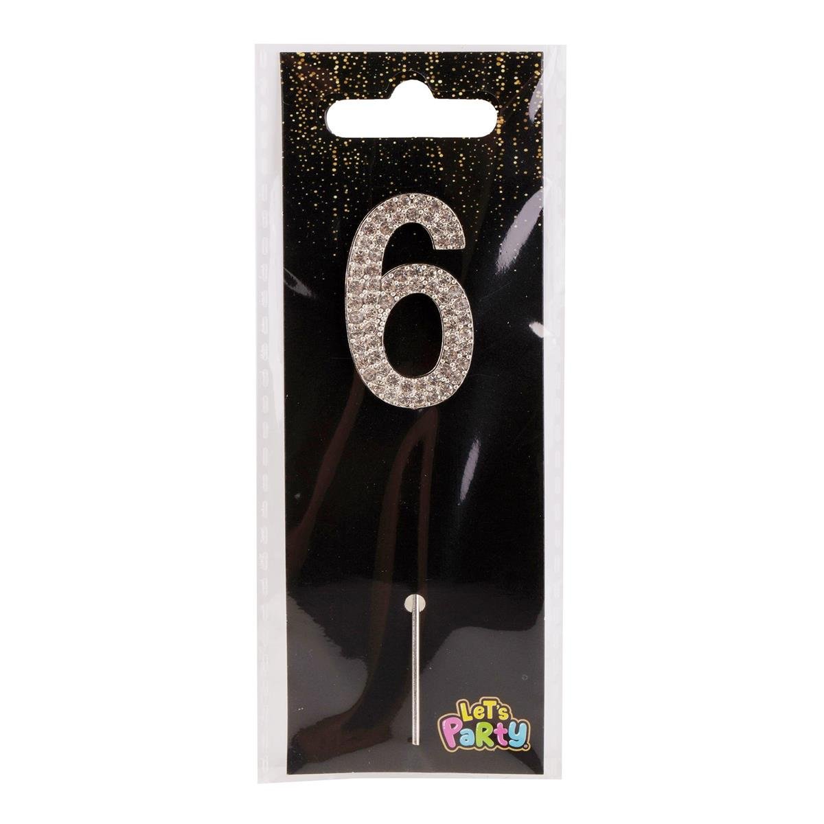Let's Party #6 Rhinestone Numeral Cake Topper 4cmH, silver