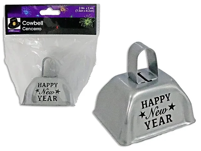 2-7/8in x 2-7/8in Happy New Year Metal Cowbell Noise Maker