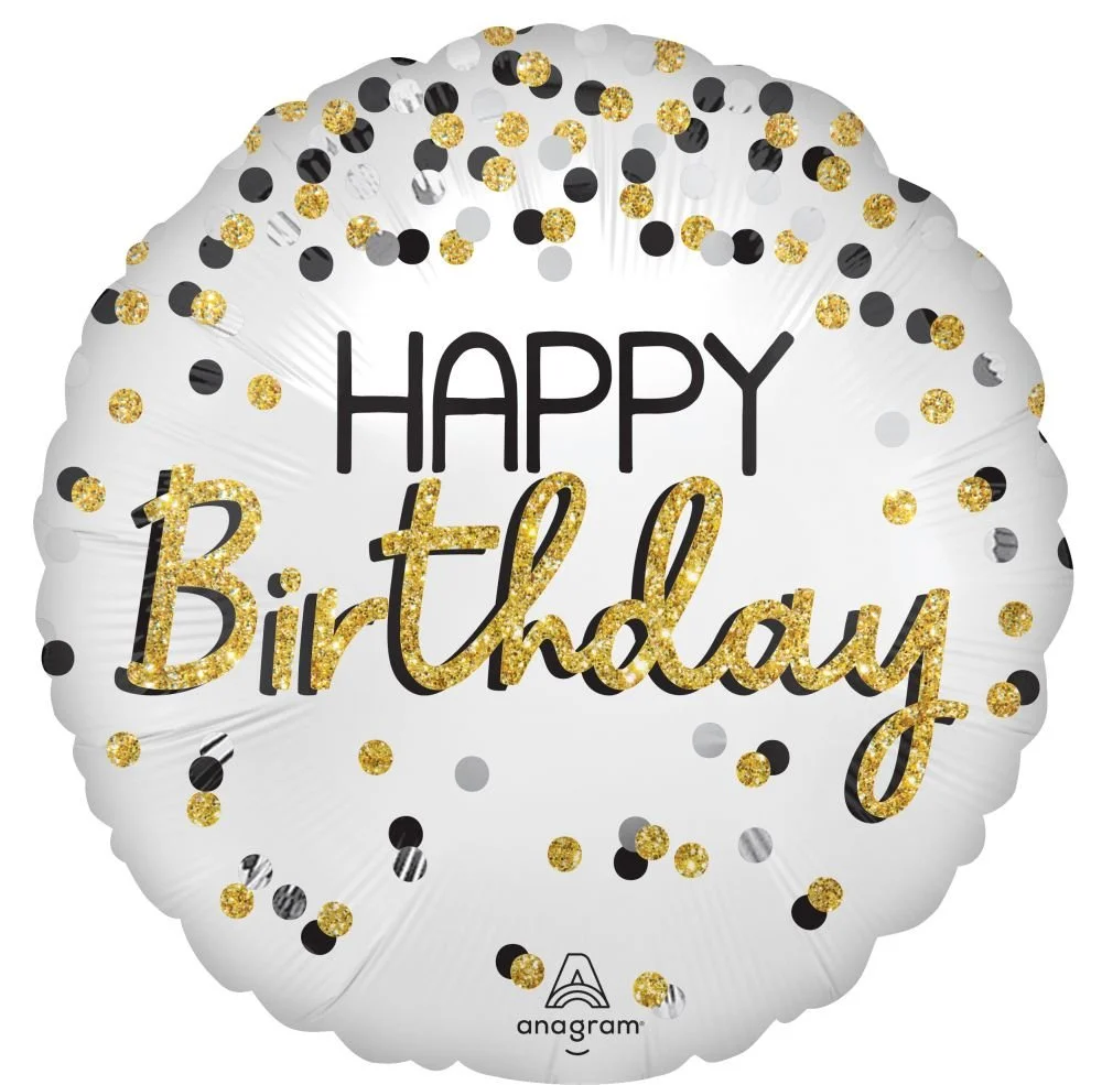 Standard Black Silver Gold Birthday Balloon