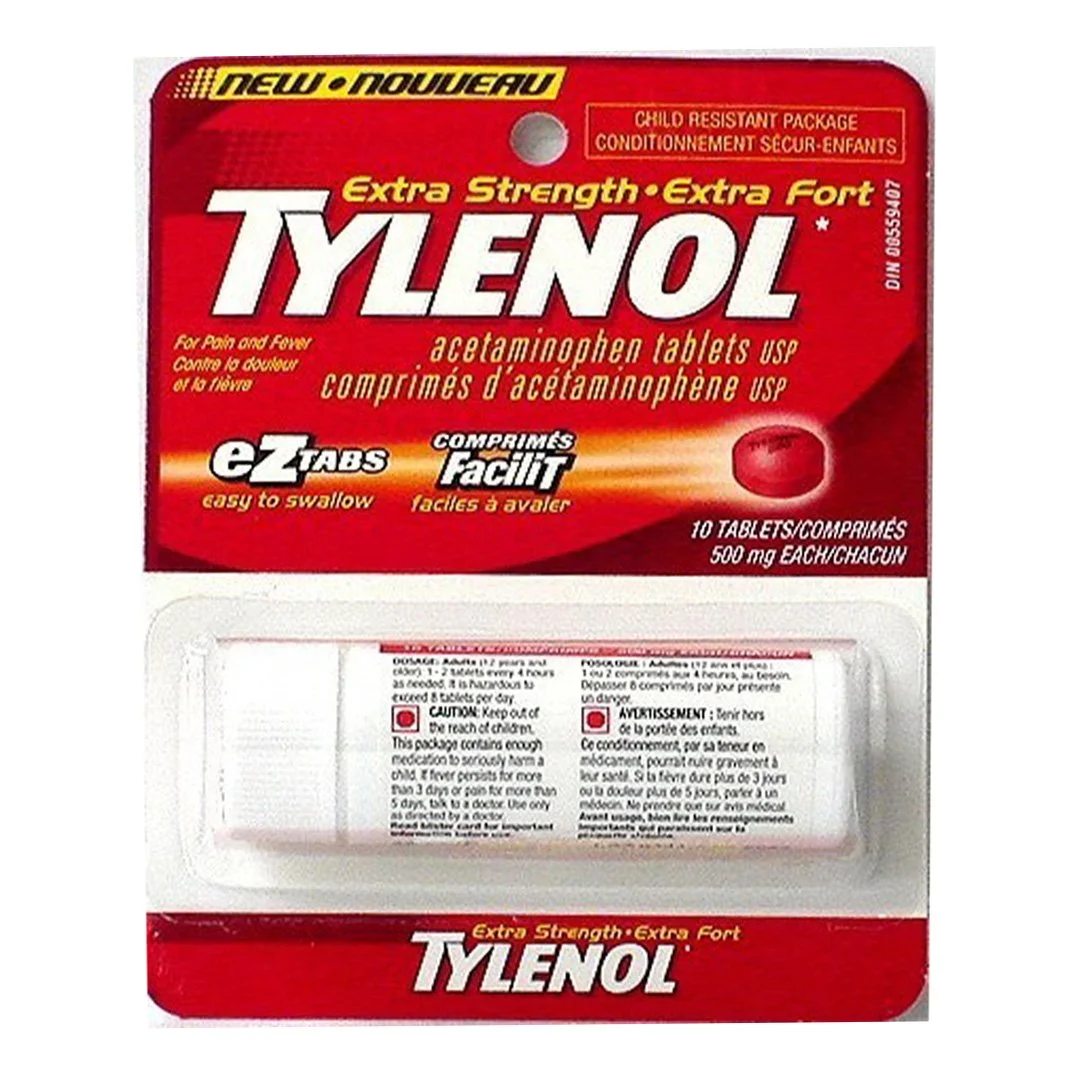 TYLENOL TUBE EXTRA STRENGTH 10PK 1-DOZ-DISPLAY