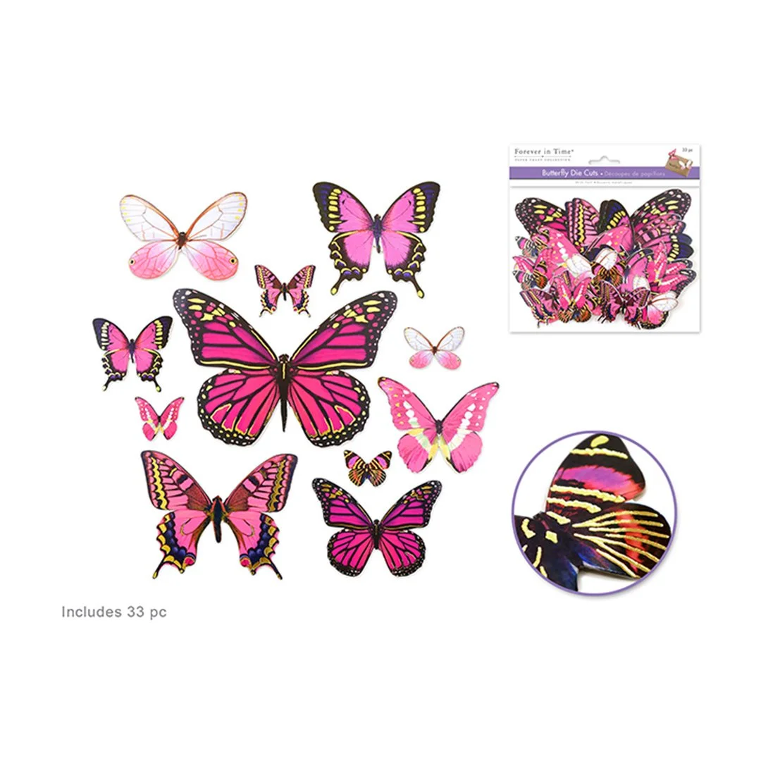 Paper Craft Emb: Butterfly Die Cuts w/Foil Accents - Pink