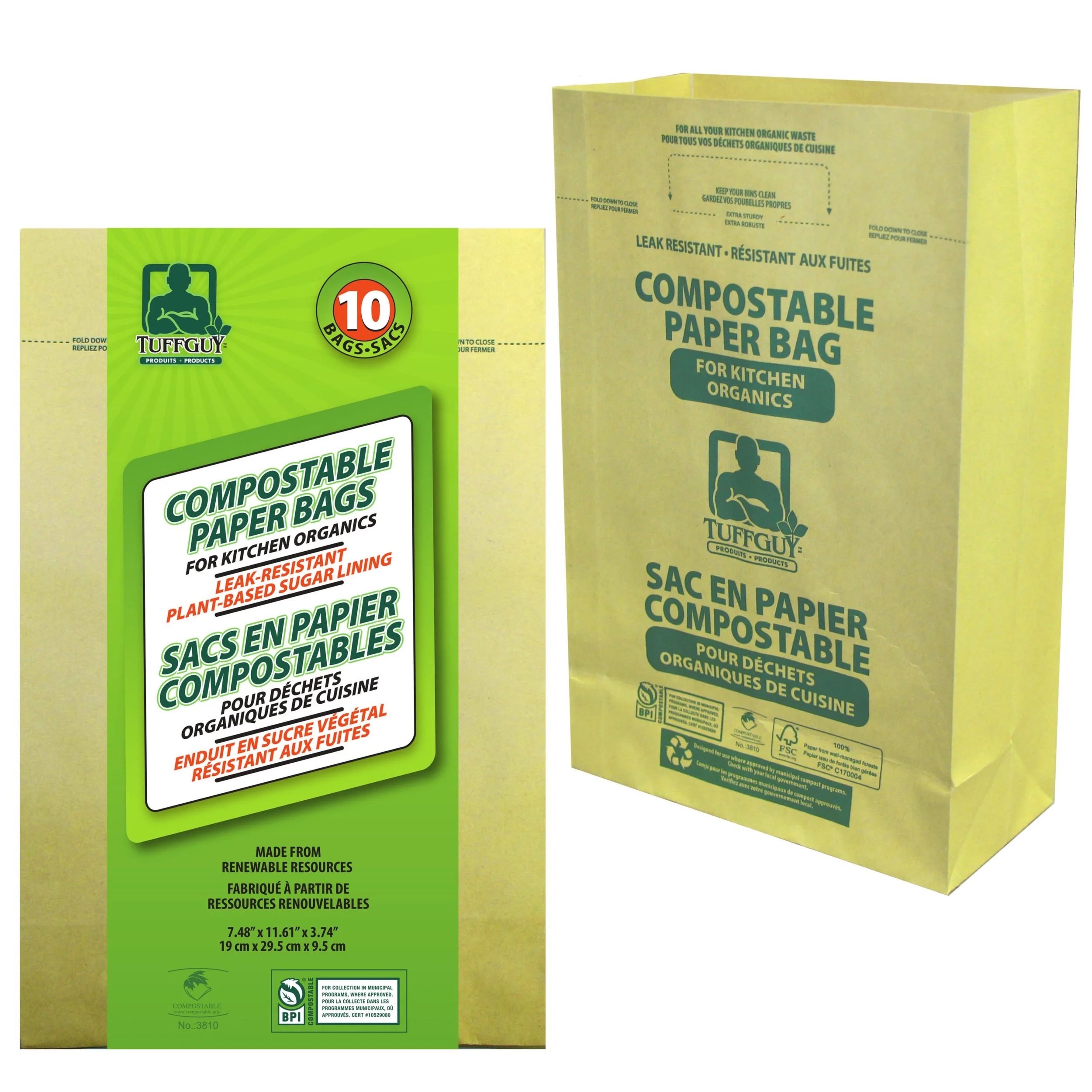 Tuff Guy – Compostable Paper Bags – 7.48″ x 11.61″ x 3.74″ – 10Pk