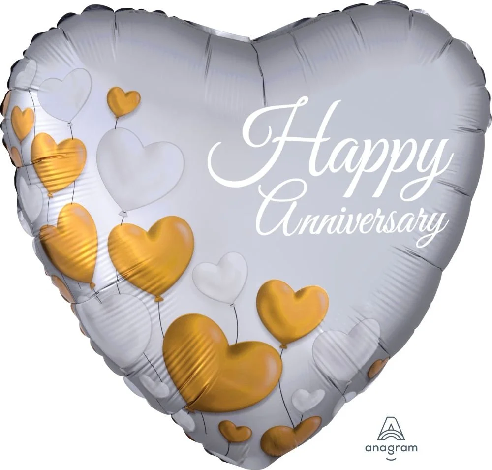18" Anniversary Platinum Hearts Balloon