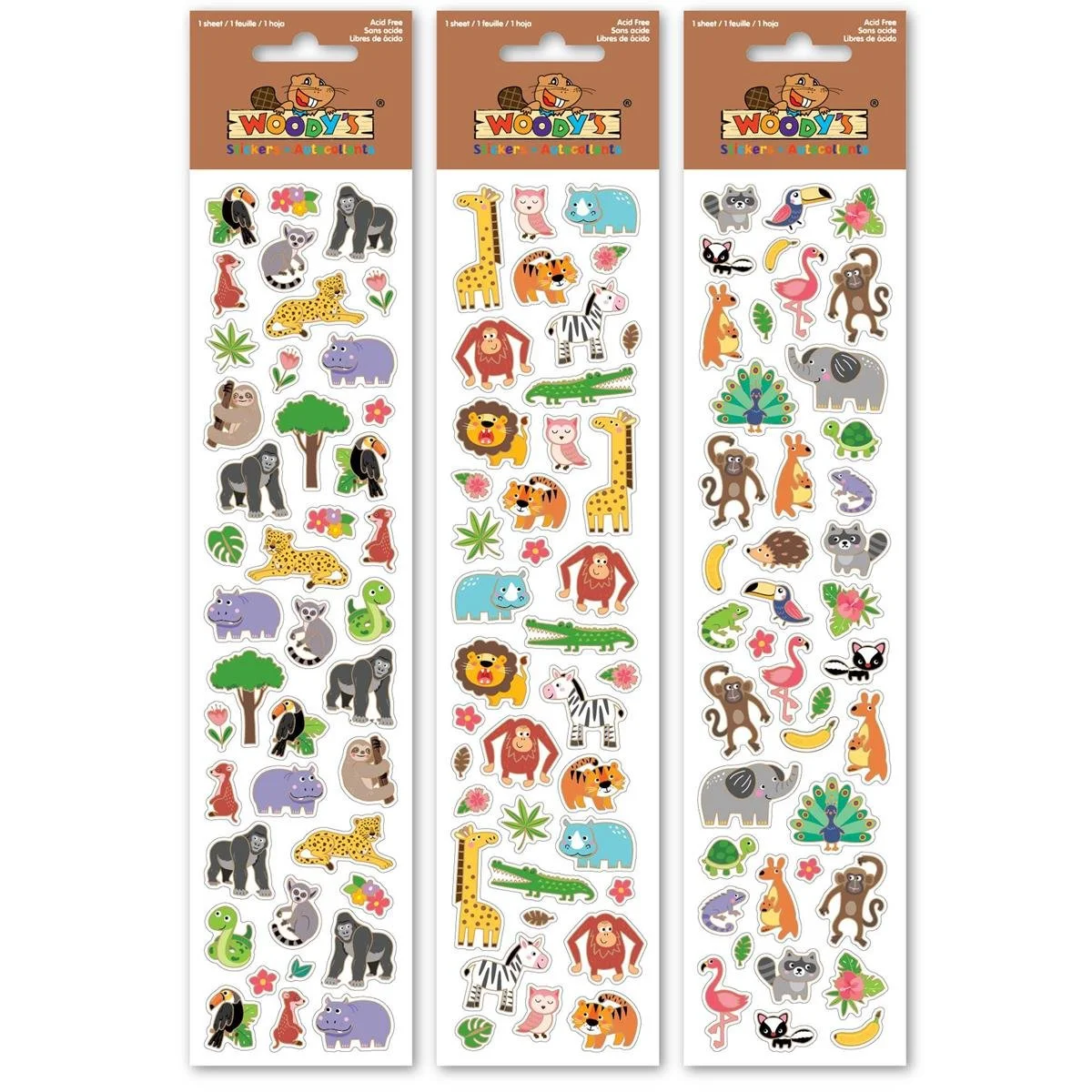 Woody's Stickers, Jungle, 3 asst golden outline laser sticker