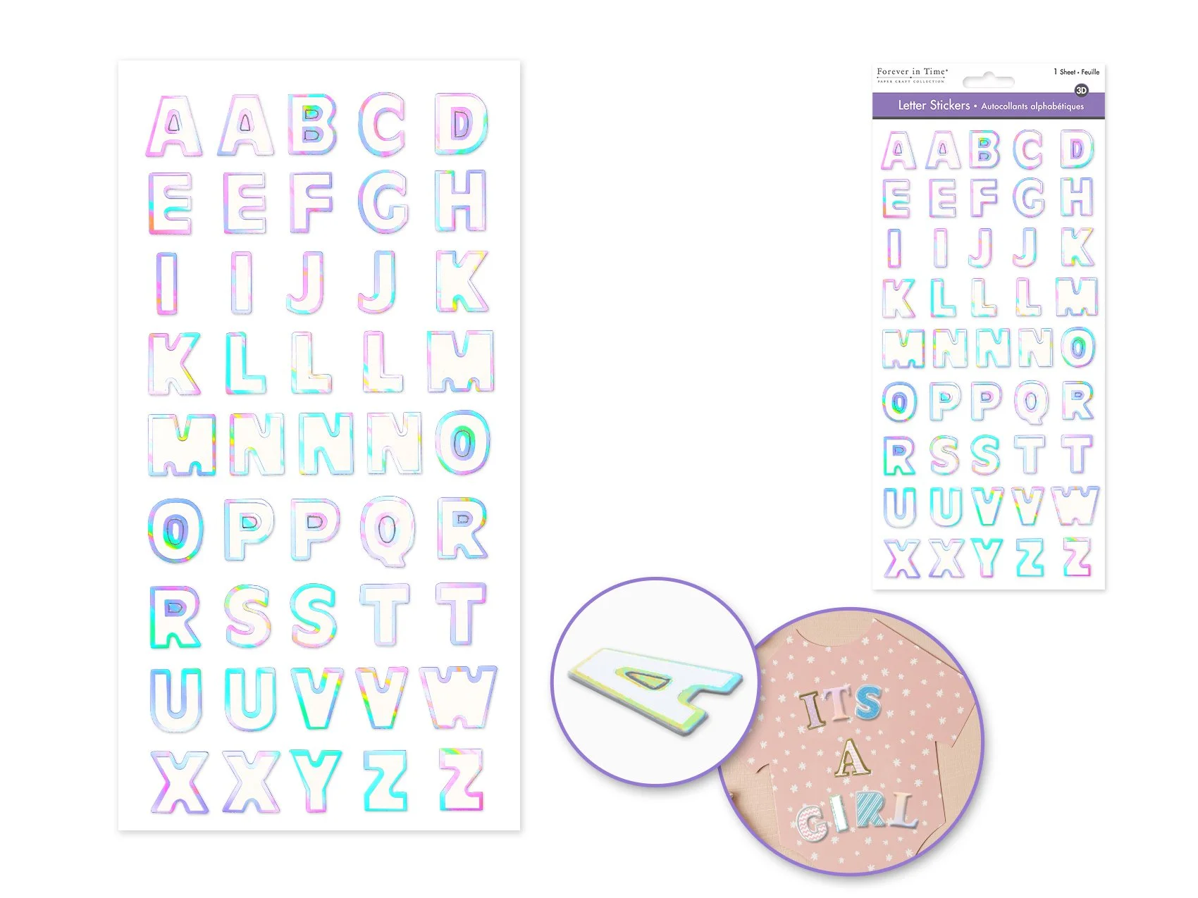 Paper Craft Sticker: 5.5"x10.9" 3D Foil Border Alphabets D) Ice