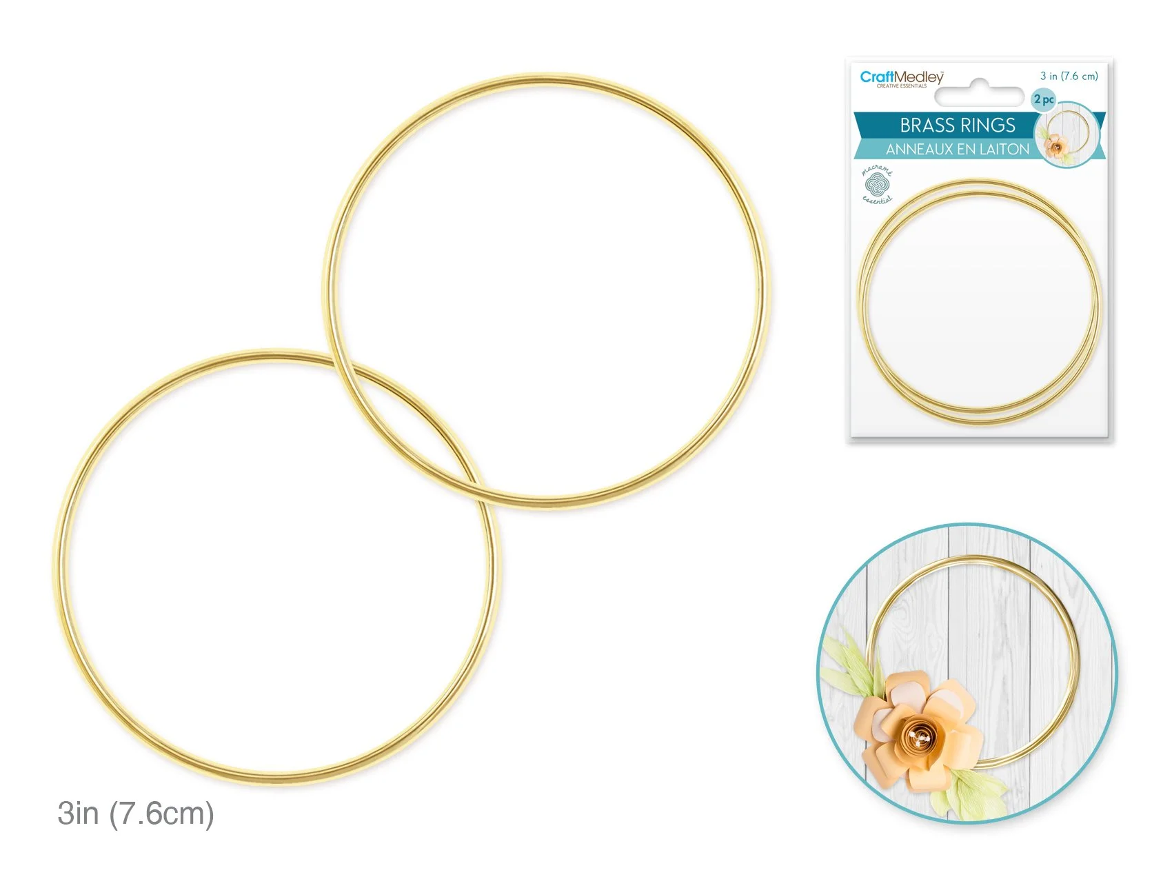 Craft Medley: Brass Rings 3" Round x2