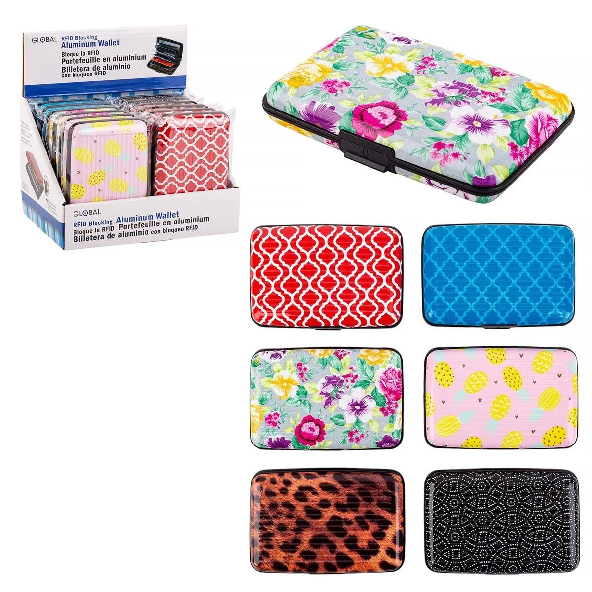 Global Scan-proof Cards Wallet w/ pattern, Aluminum, 6 styles