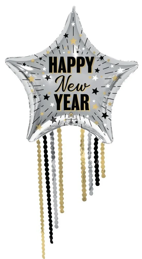 SuperShape Elegant Happy New Year Celebration Star Fringe Balloon