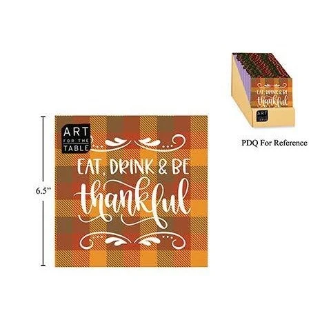 20-PC Harvest "Eat, Drink & Be Thankful" 13x13 3-Ply Napkins