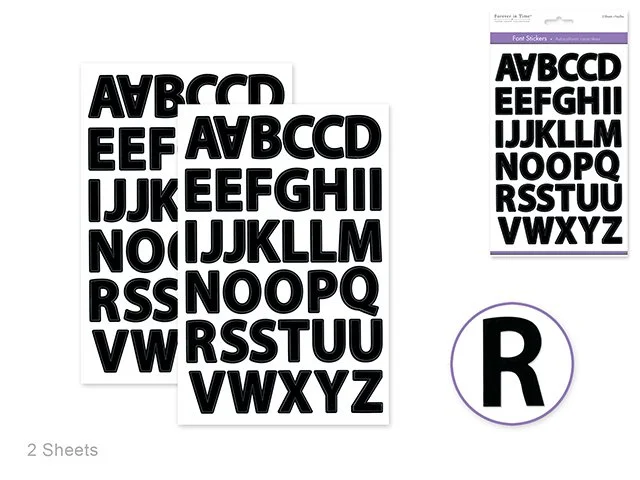 Paper Craft Sticker: 5.6"x8.7" Font Medley 2sheets G) Black Block Lrg. Cap 1 1/8"