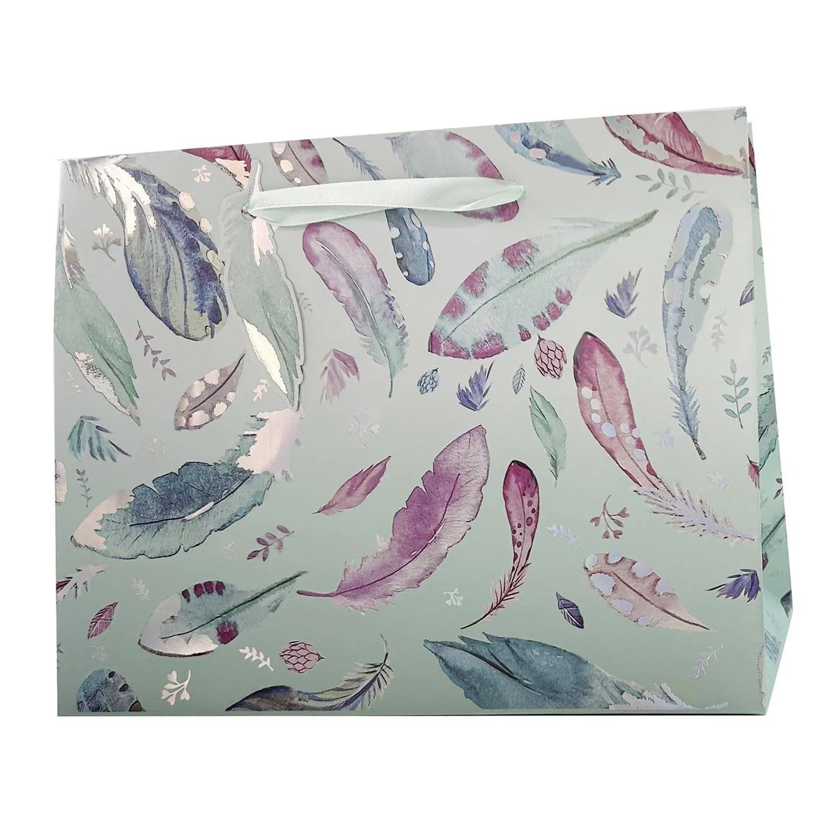 Paper T. Gift Bag, Medium, Feathers, Matte/HS, 157GSM