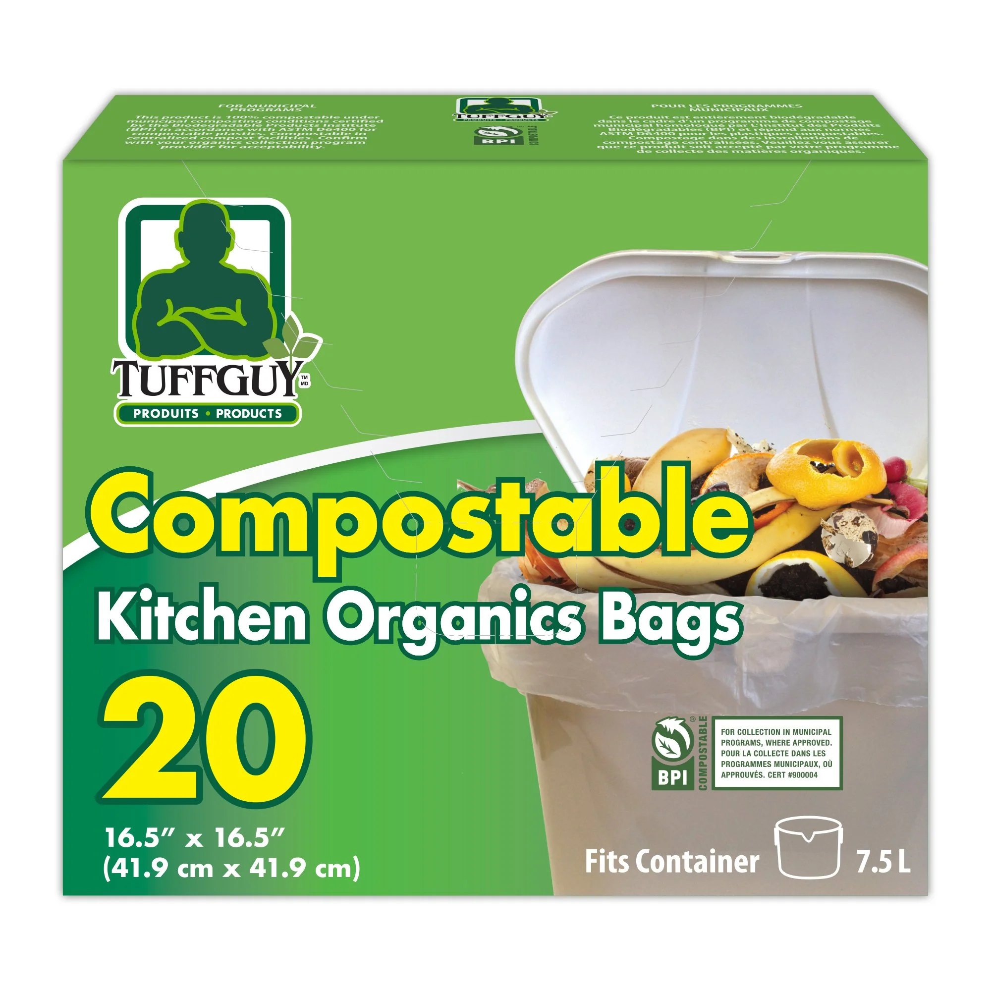 Tuff Guy – Compostable Kitchen Organic Bags – 16.5″ x 16.5″ – 20Pk