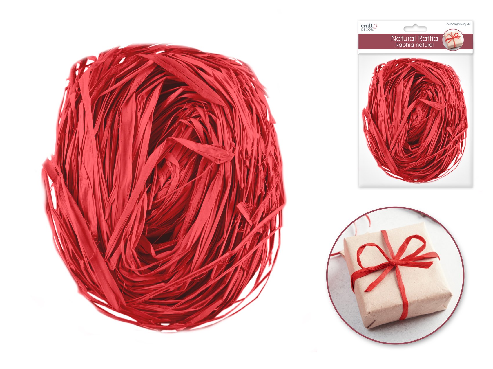 Craft Decor: 2oz Raffia Colored B) Red