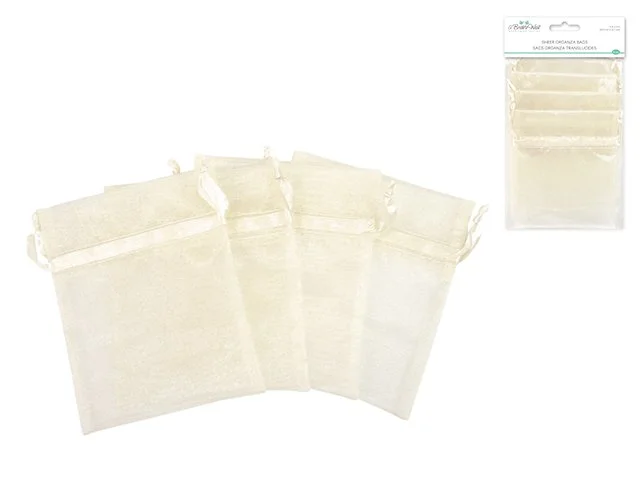 A Brides Wish: 4"x5" Organza Bags x4 Sheer w/Ribbon String D) Ivory