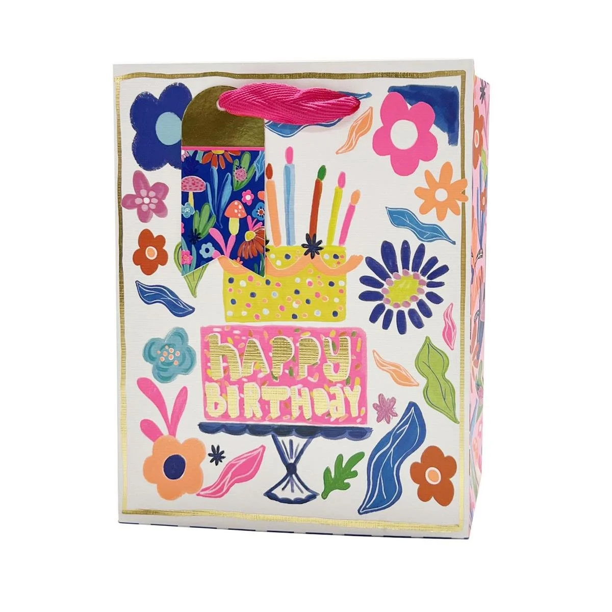 Paper T. Bday DLX Gift Bag, Medium , Matte/Neon/Emboss/HS, 210GSM