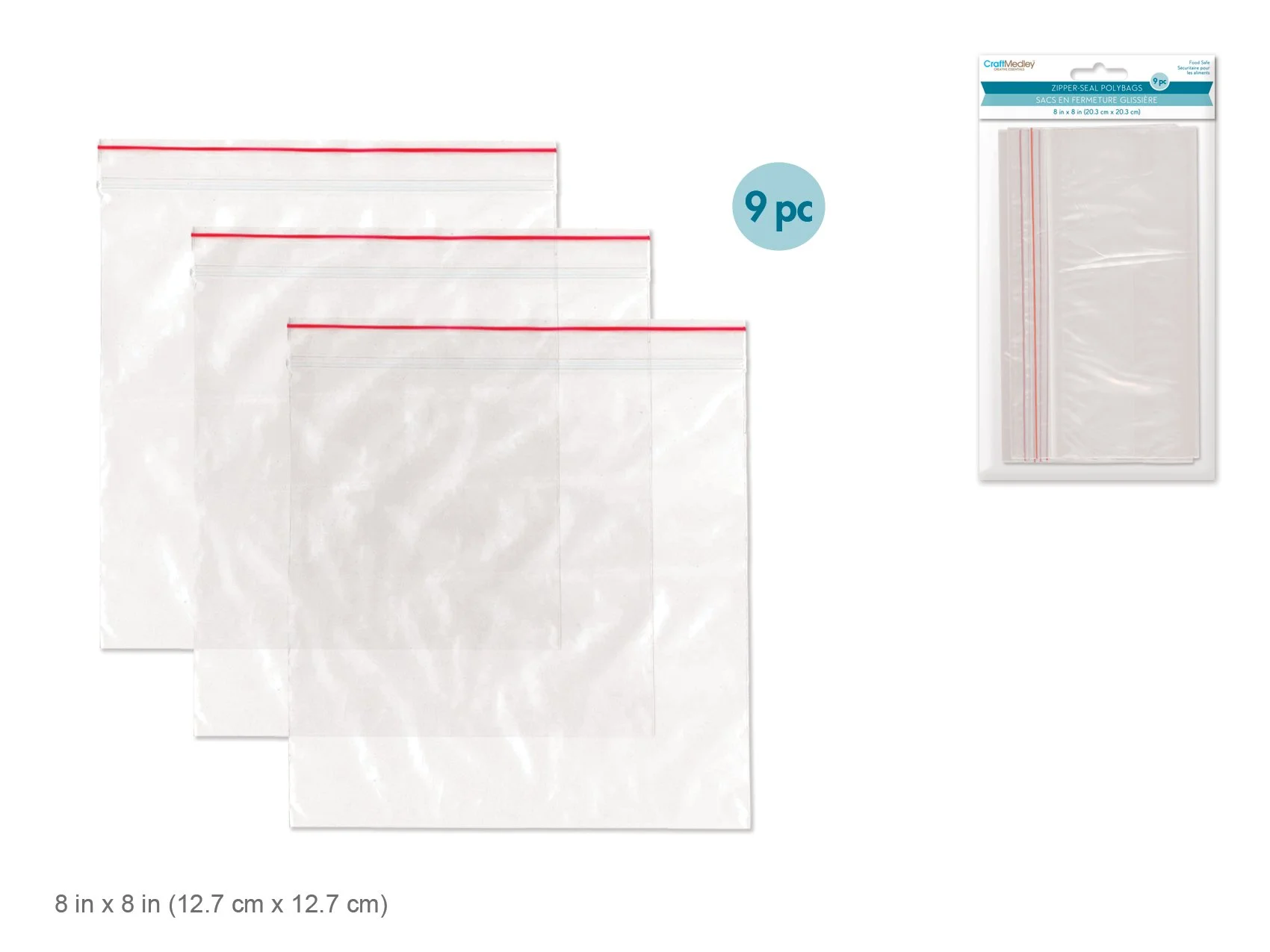 Craft Medley: Zipper-Seal Polybags 8"x8" 9pc