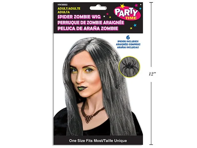 Women Hween Spider Zombie Wig. Incl: 1 Wig + 6 Spiders