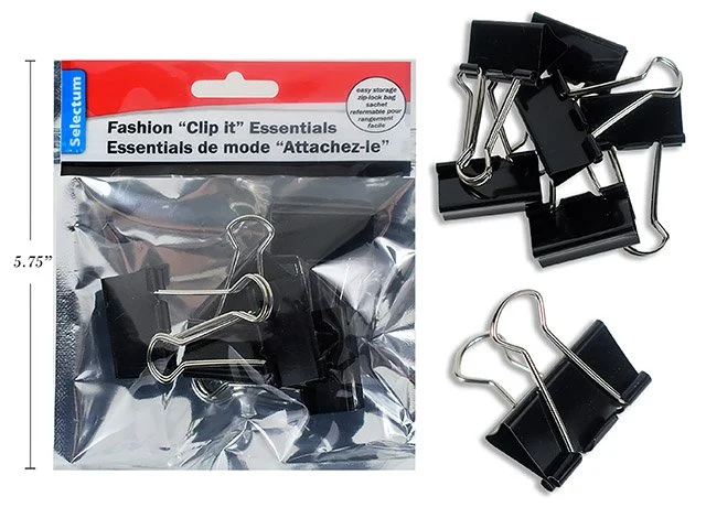 6 PC BLACK FOLDBACK CLIPS 1.25" IN ZIP BAG