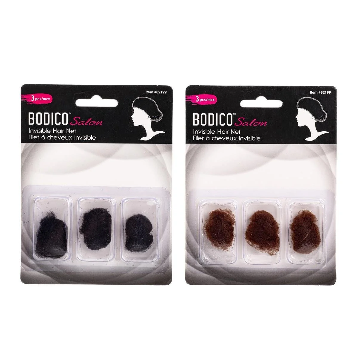 Bodico 3-pc Invisible Hair Net, 16-black, 8-brunette