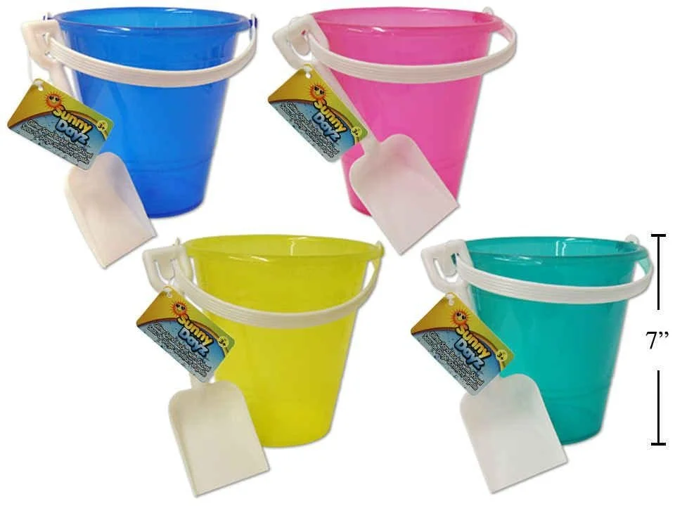 Sunny Dayz 7" Glitter Pail w/Shovel , 4asst. Transparent Colours