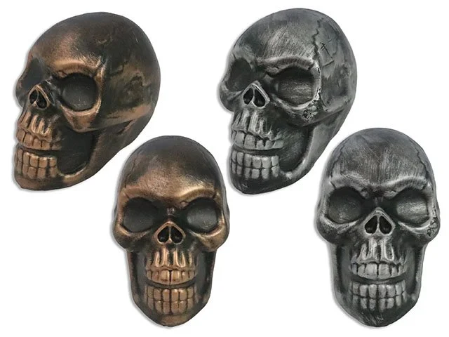 6-7/8in x 4.25in Hween Metallic Skull Tabletop Decoration 2 Cols: Gold / Silver