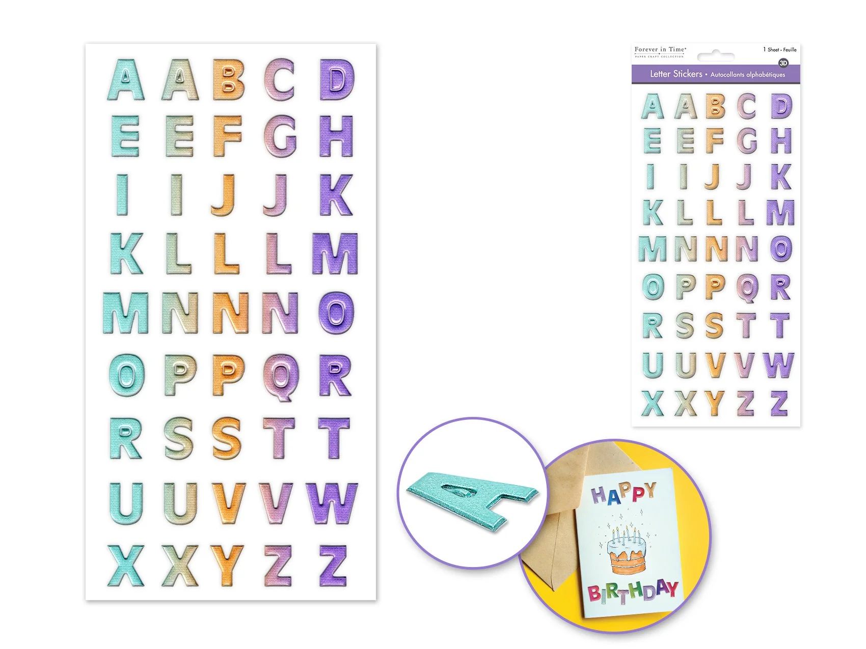 Paper Craft Sticker: 5.5"x10.9" 3D Textured Alphabets A) Pastel Sheen