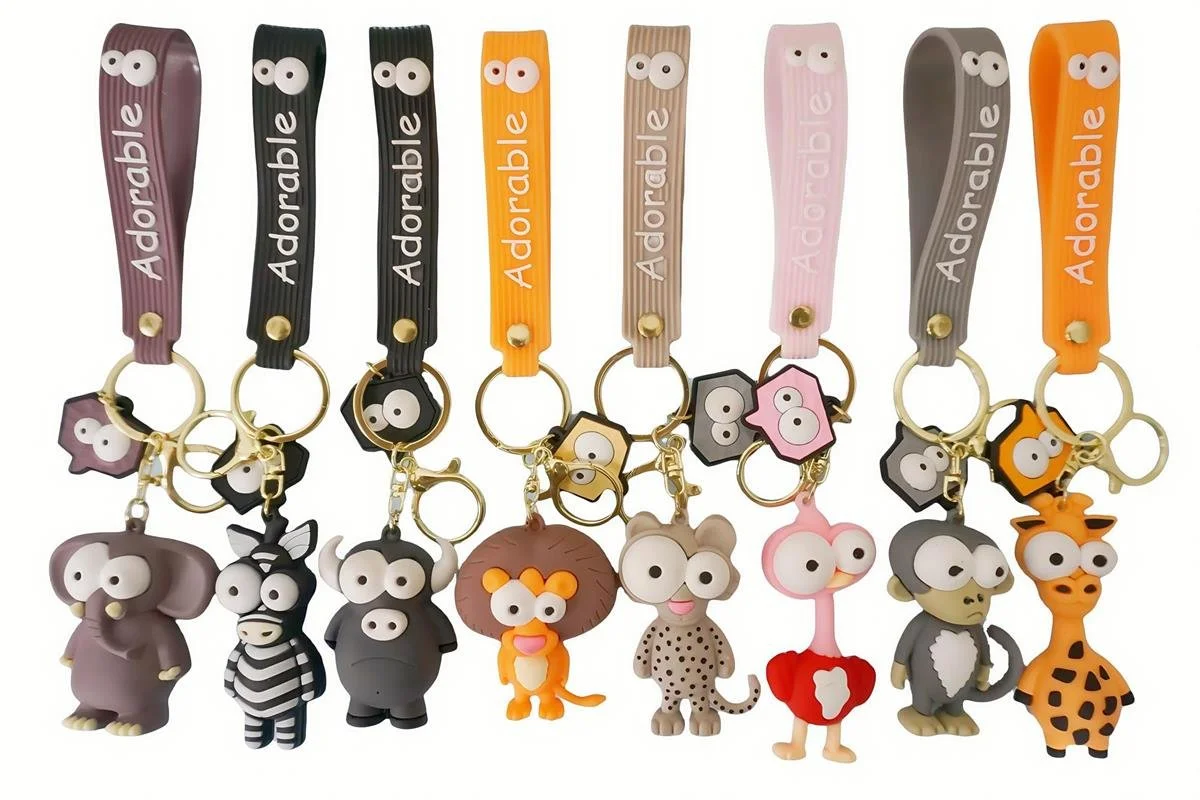 Jungle Animal Backpack Decoration w/Wrist Keychain, 8 Asst.