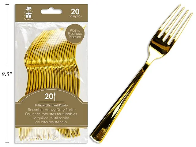 Premium Polished Plastic Gold Forks 20/pk  Heavy Duty-Reuseable