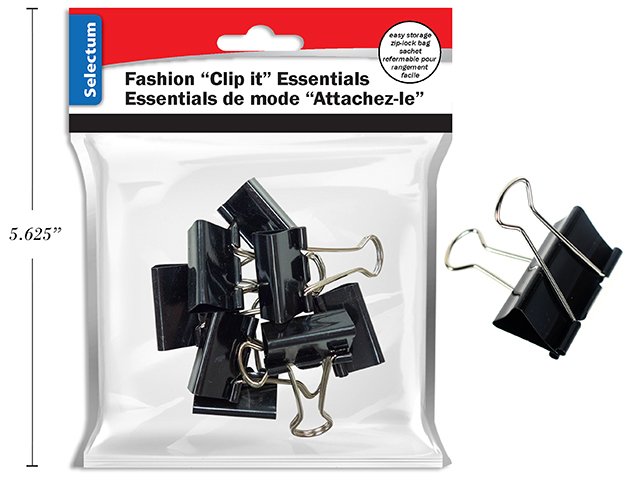 8 PC BLACK BINDER CLIPS 1" (25MM) IN ZIP BAG