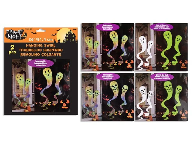 2pk 36in Hween Hanging Swirl. 4 Asst:Ghost/Skull