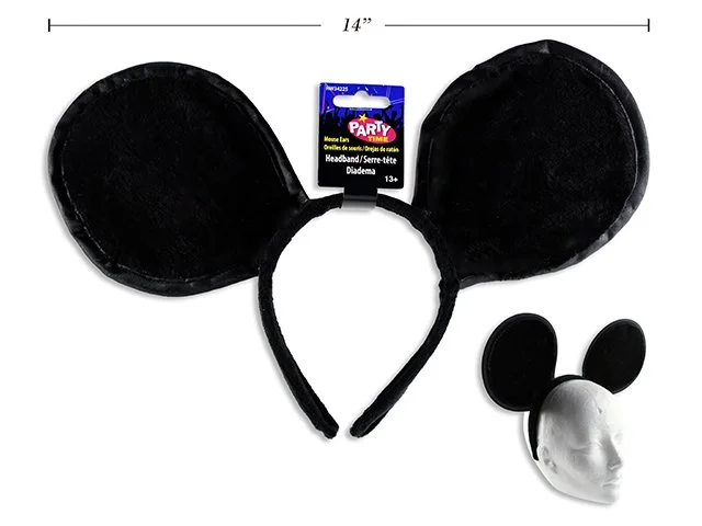 13.5in x 8in Adult Plush Black Cartoon Mouse Ear Headband