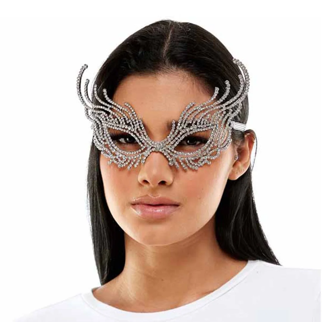 RHINESTONE RAINBOW SILVER HALF MASK