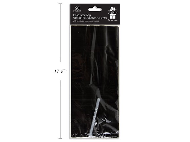 Black Cello Treat Bag 9.5x4x2" 20/Pkg with Ties