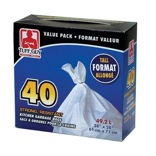 Tuff Guy – Kitchen Bags – 24″ x 28″ – Super Ties – White – 40Pk