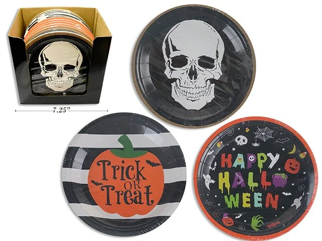 8ct 7in Hween Round Plates in Display 3 Asst.Styles