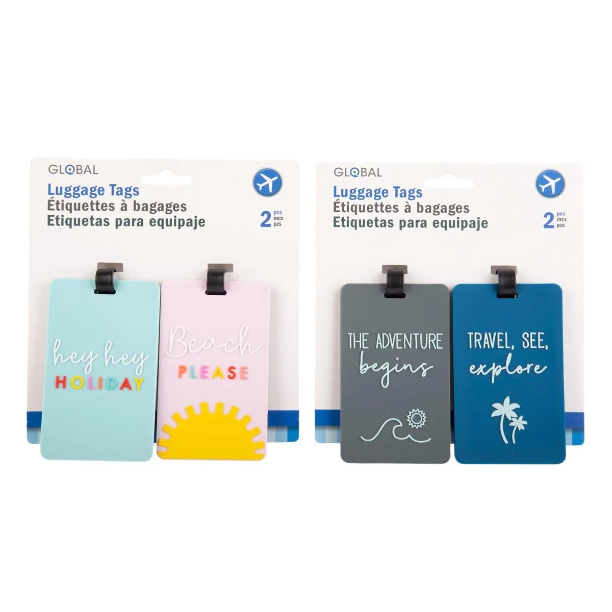 Global, 2-pc Luggage Tags w Saying 2-asst, 10x6cm