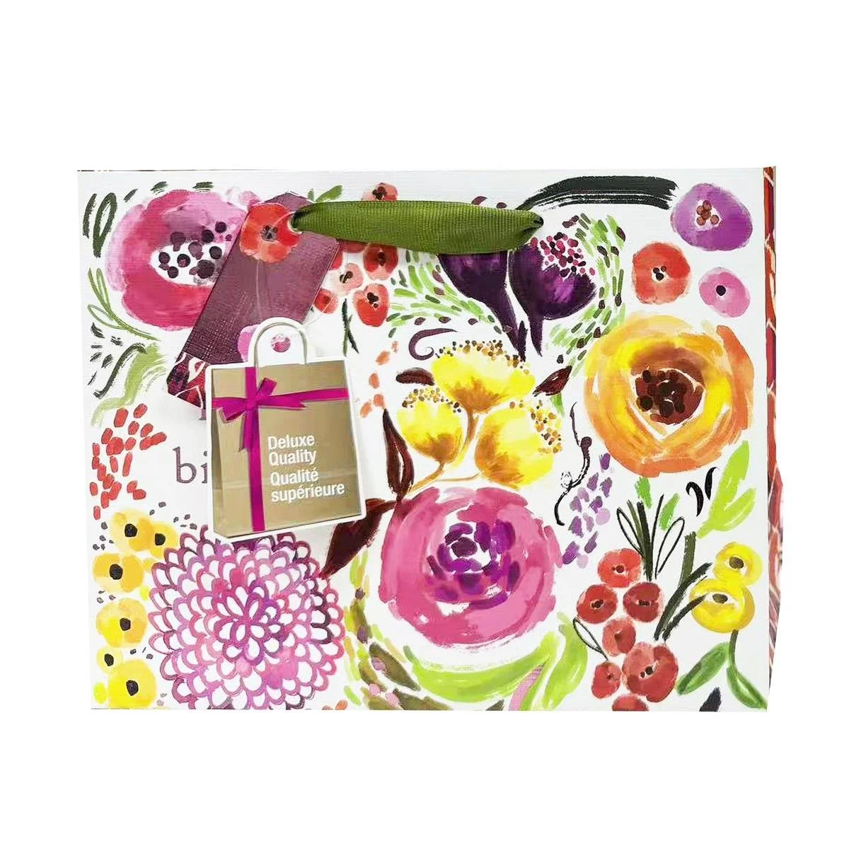 Paper T. Floral Bday DLX Gift Bag, Horizontal Small, Matte+Emboss+HS, 5.5x4.3x2.5"