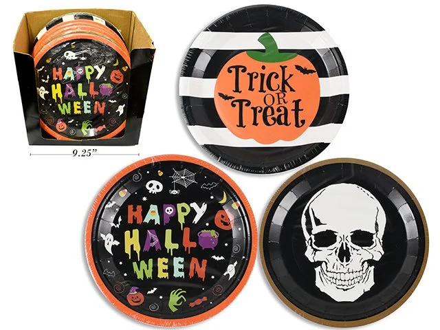 8ct 9in Hween Round Plates in Display 3 Asst.Styles