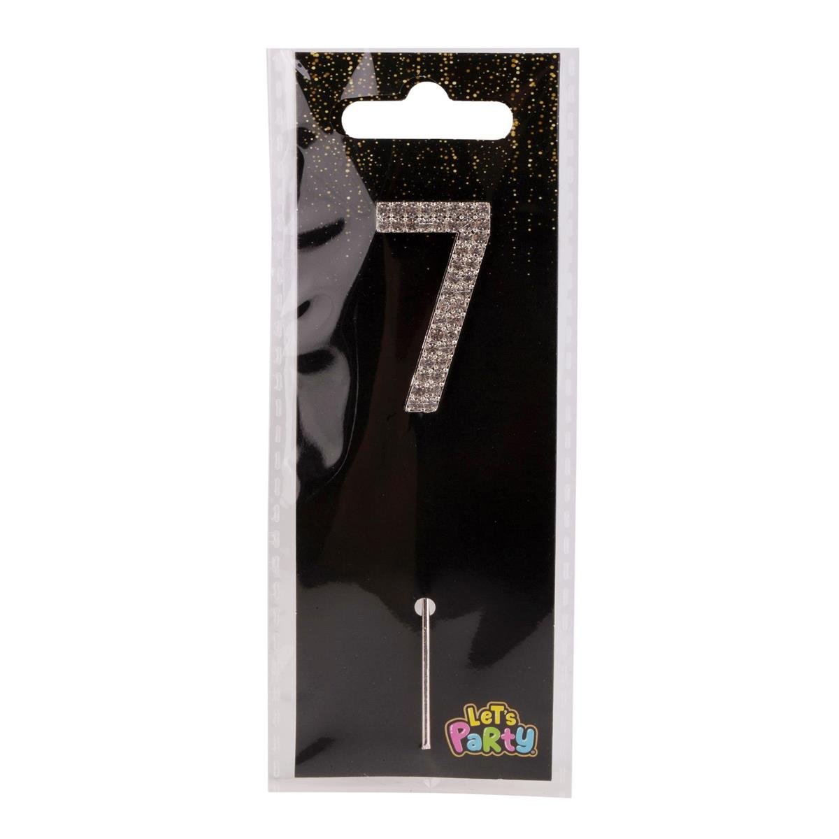 Let's Party #7 Rhinestone Numeral Cake Topper 4cmH, silver