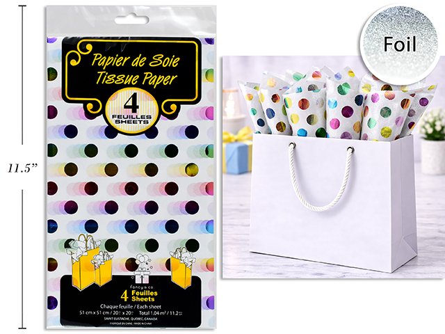 Hot Foil Stamped Tissue Paper Matallic Dots 4pc  20x20"