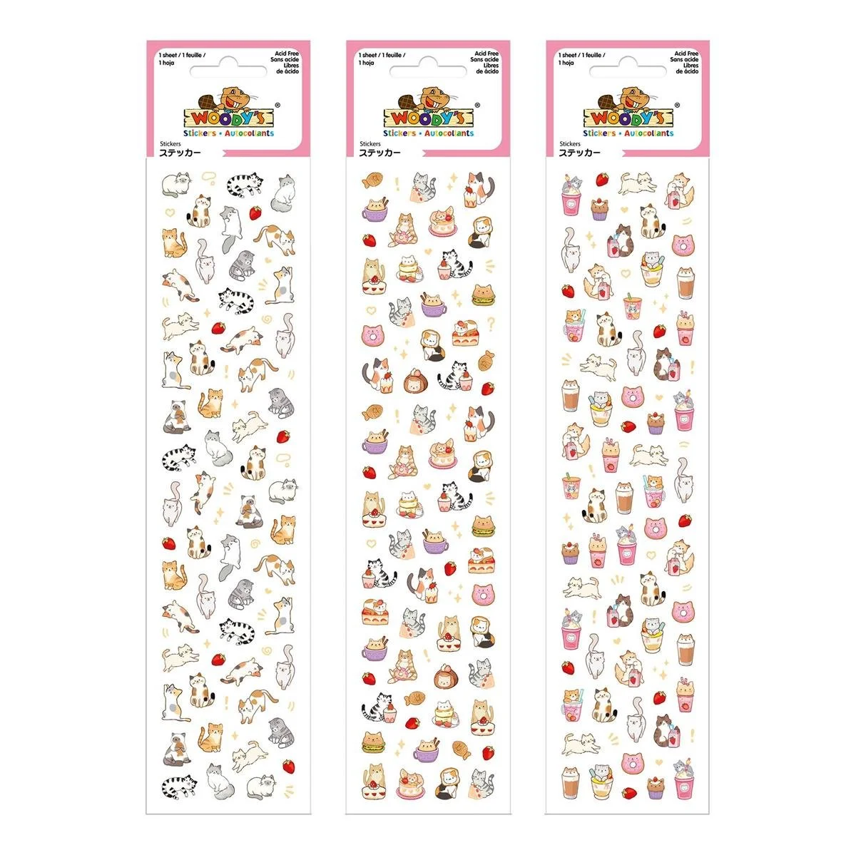Woody's Stickers, Cute Kitties, 3 styles