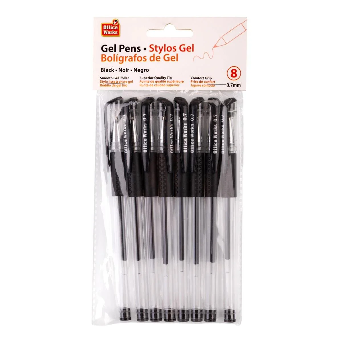 O.WKs. 8-PC 0.7mm Gel Roller Ball Pen, Black