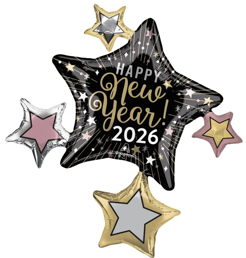 SuperShape 2026 Happy New Year Celebration Stars Balloon