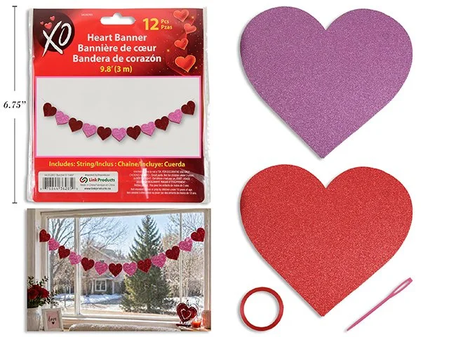 11pk Glitter Heart Paper Banner