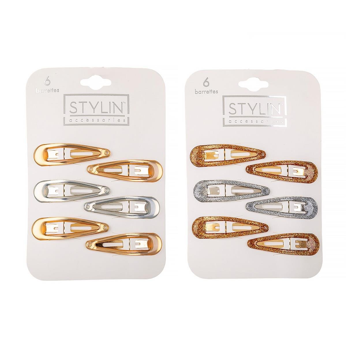 Stylin, 6-pc Gold/Silver Snap Barrette, 2 asst.