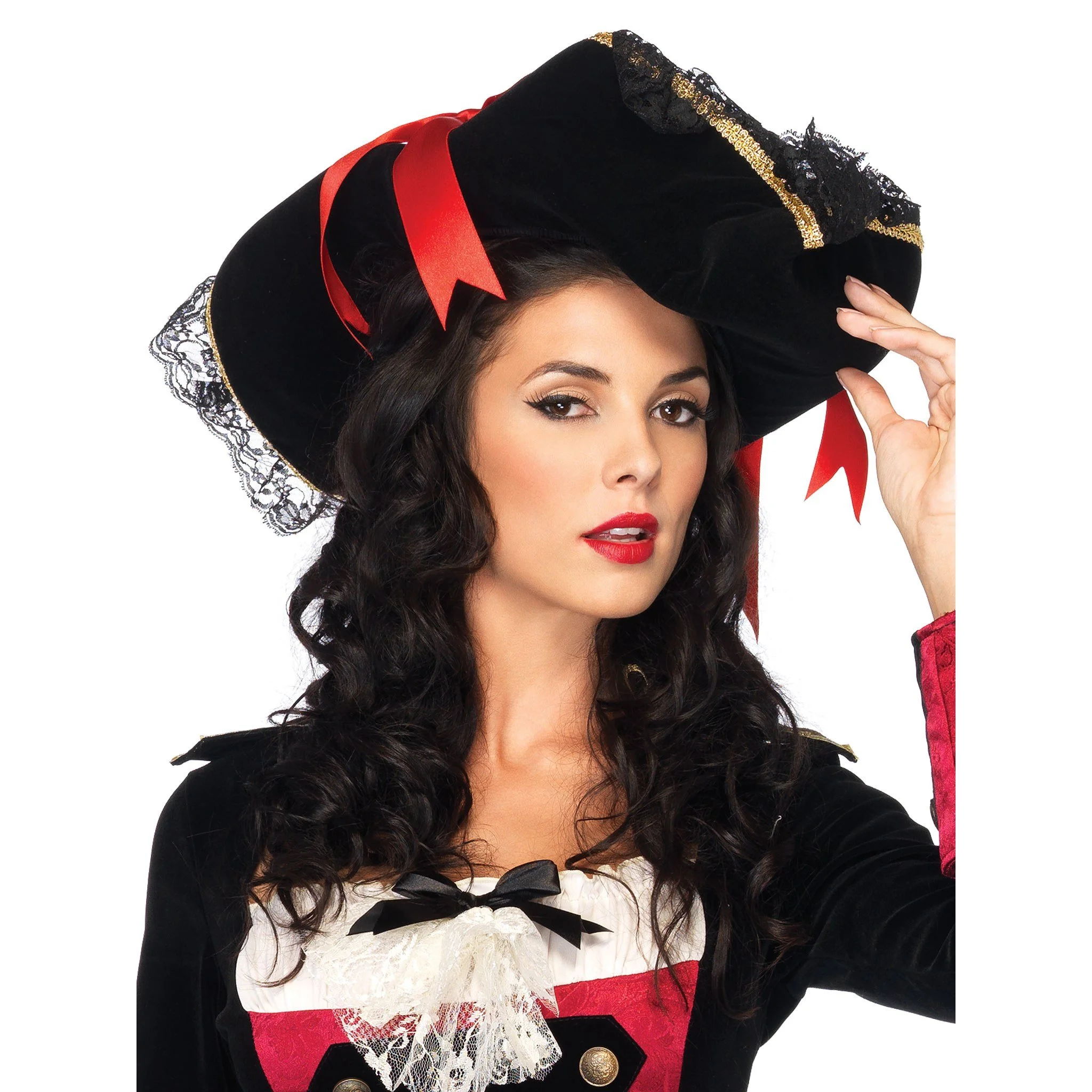 Women's Swashbuckler Hat w/ Lace Trim & Satin Bow