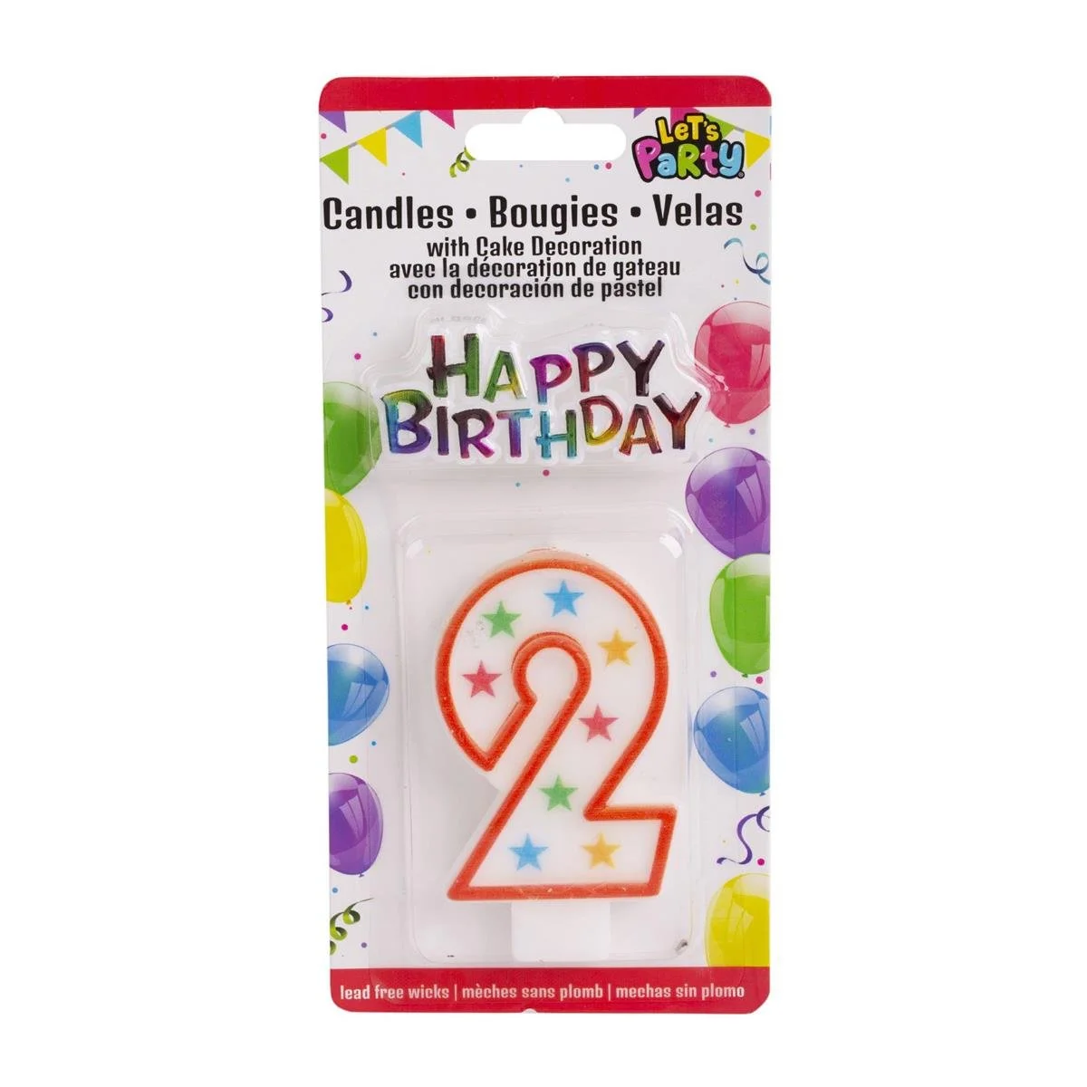 Let's Party #2 Birthday Candle set 8cmH, 6.5x3cm sign