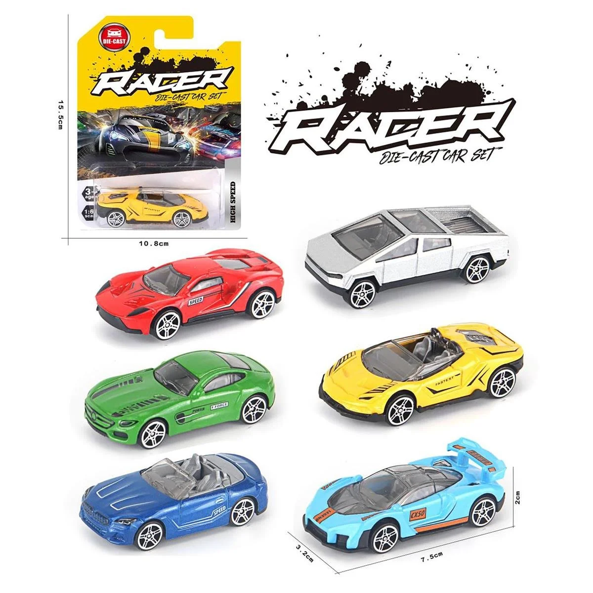 1:64 Diecast Luxury Sport Car, Free wheel, 6 Asst.